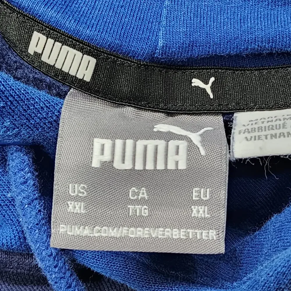 Puma Hoodie Mens XXL Blue Color Block Pullover Sweatshirt Logo Sporty Athleisure_7